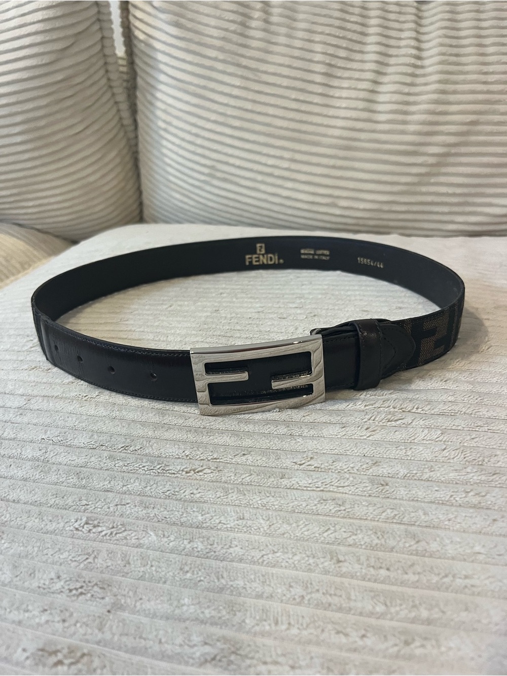 Fendi Black/Brown FF Logo Women’s Belt with Silver Buckle